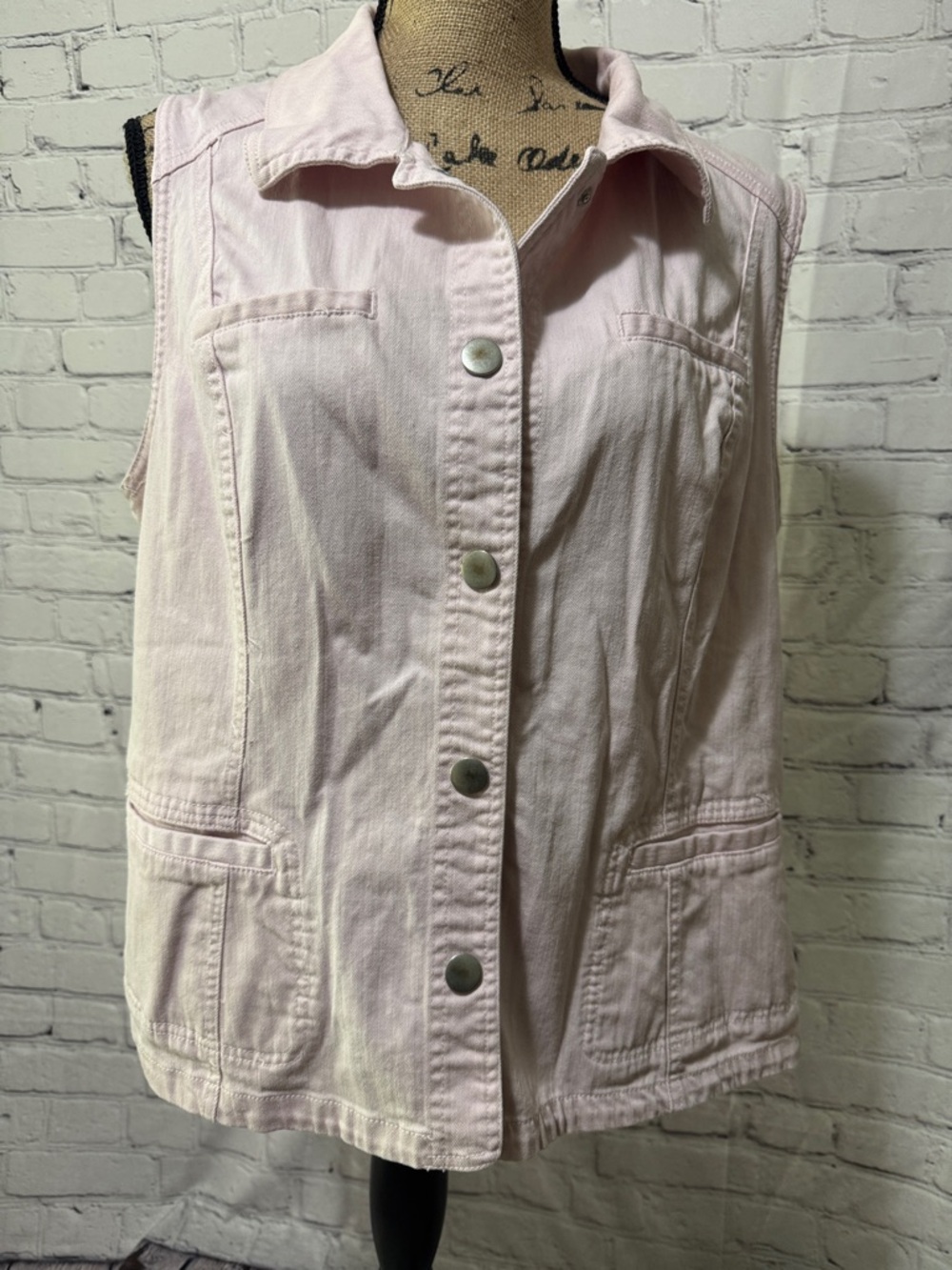 Christopher & Banks Light Pink Sleeveless Button-Front Denim Vest
